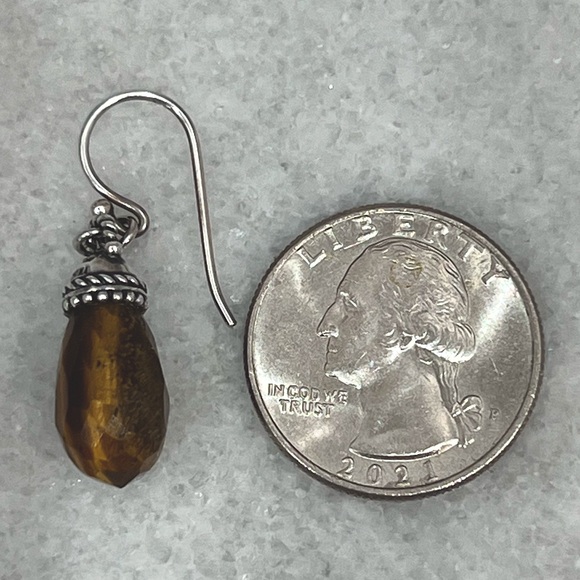 South African Tiger’s Eye Sterling Silver Crowned Drop Earrings - Picture 10 of 10